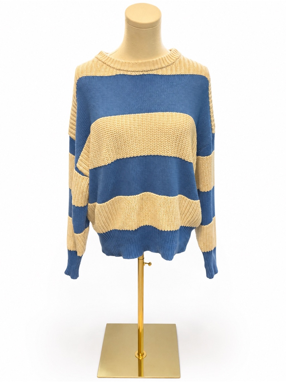 Z Supply Size Small Blue Cream Striped Oversized Cotton Knit Sweater